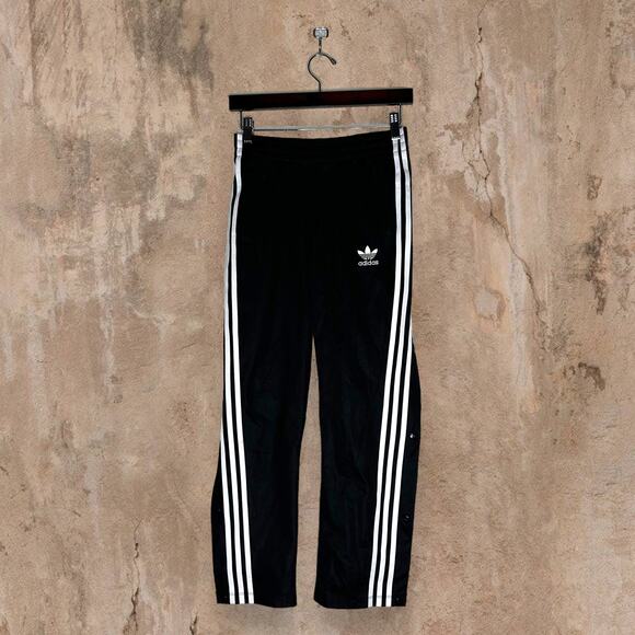 Vintage Y2K Adidas Sweatpants Youth M Relaxed Fit Jet Black Polyester 3 Stripes - Picture 2 of 6